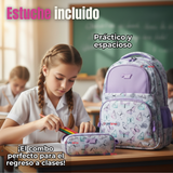 Mochila Escolar Kit Con Estuche y Lonchera 43cm Tela Oxford Niña