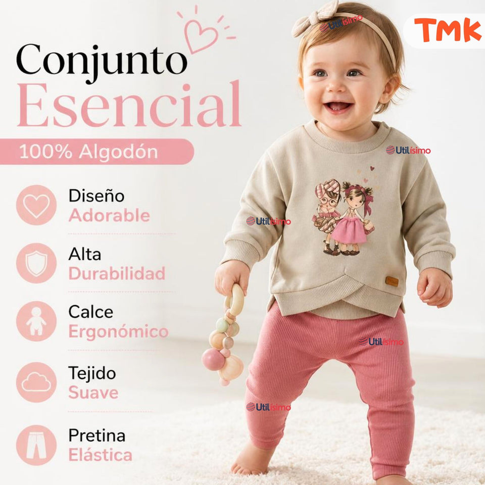 Conjunto 2 Piezas Polerón y Pantalón Buzo 100% Algodón Tedmimak Bebé Niña Pretty