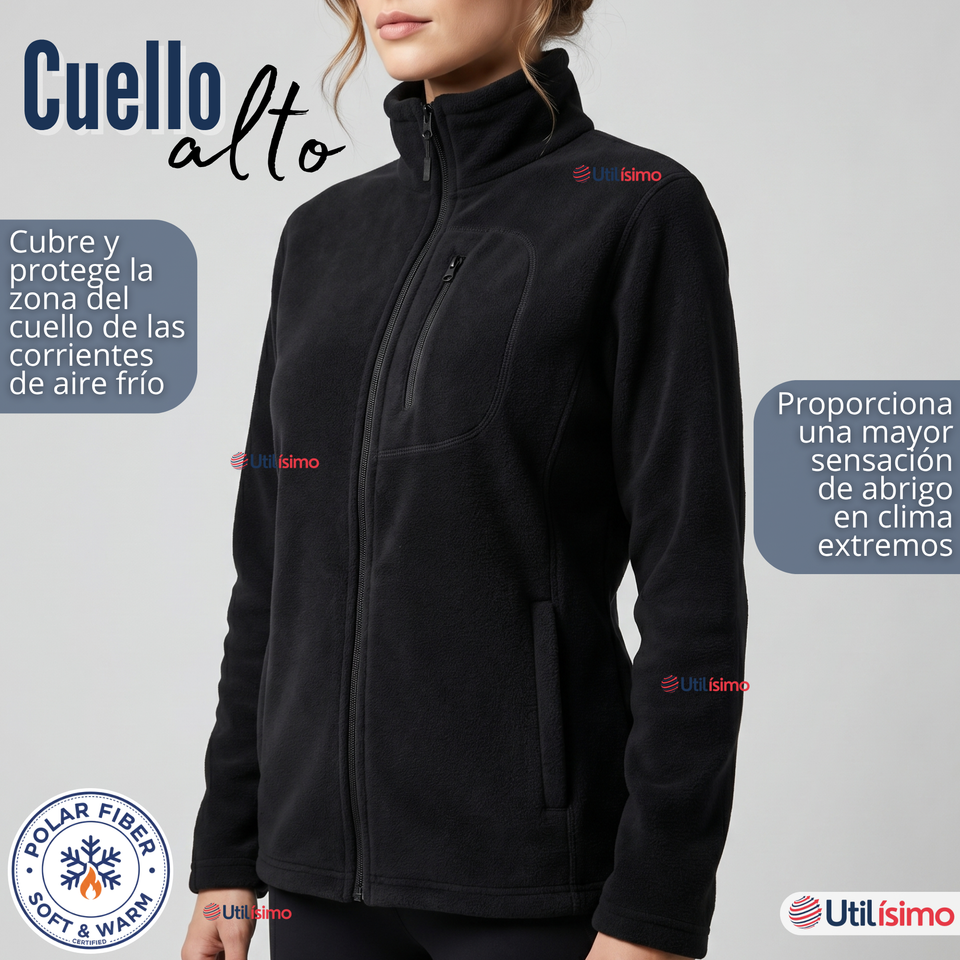 Polerón Térmico Micropolar Cuello Alto Mujer Negro Invierno