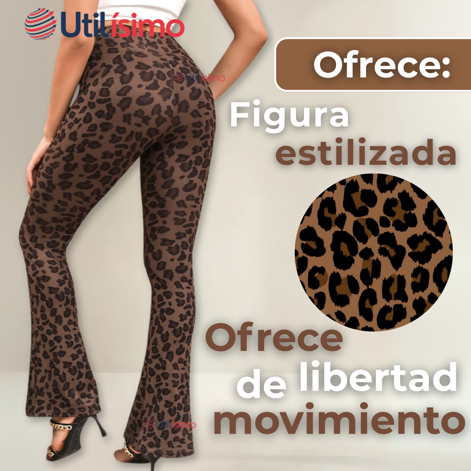 Calza Palazzo Con Diseño Leopardo Polar Tiro Alto Mujer Leggings