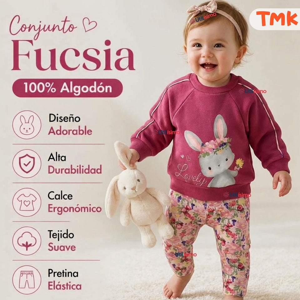 Conjunto 2 Piezas Polerón y Buzo 100% Algodón Tedmimak Bebé Niña Lovely