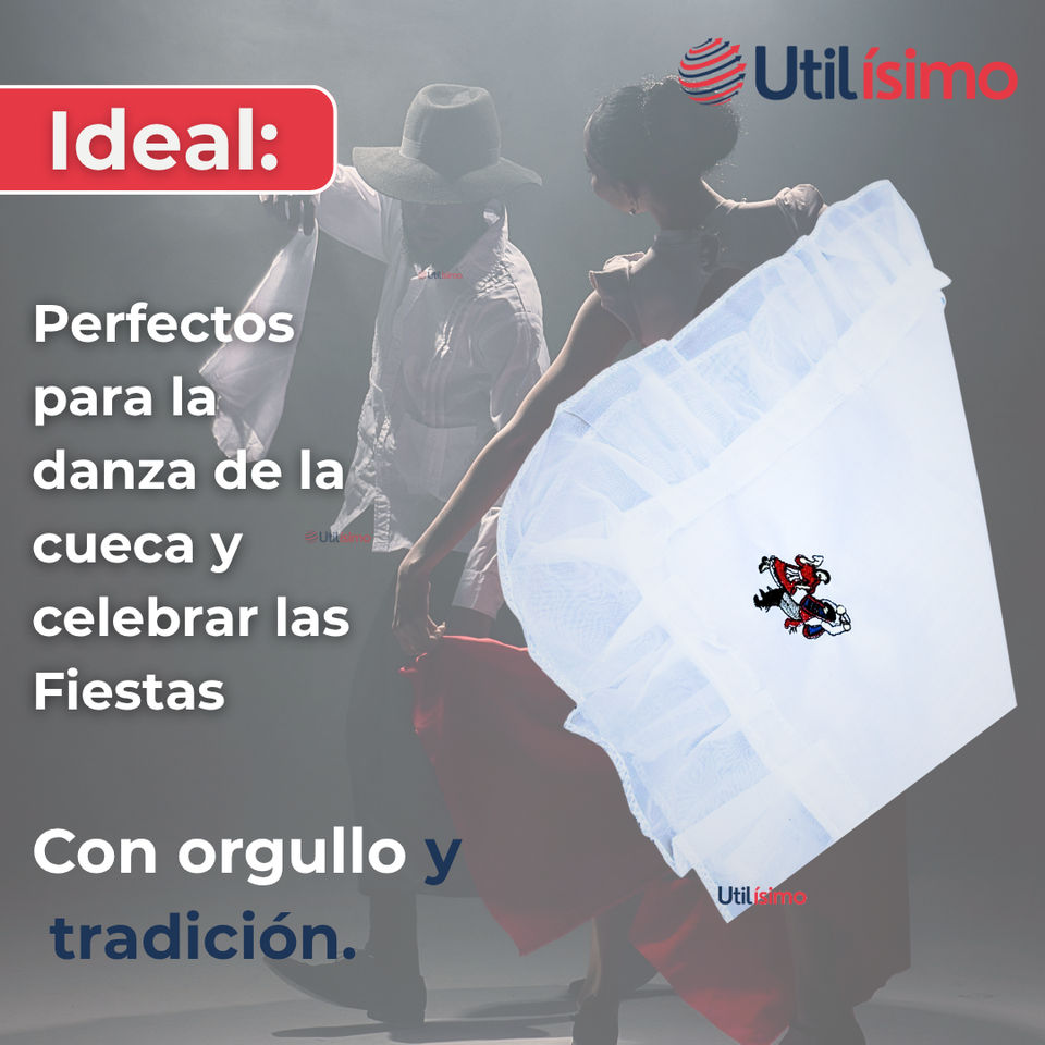 Pack 3 Pañuelos Baile Cueca 36 CM Con Bordes Bordado Pareja Fiestas Patrias