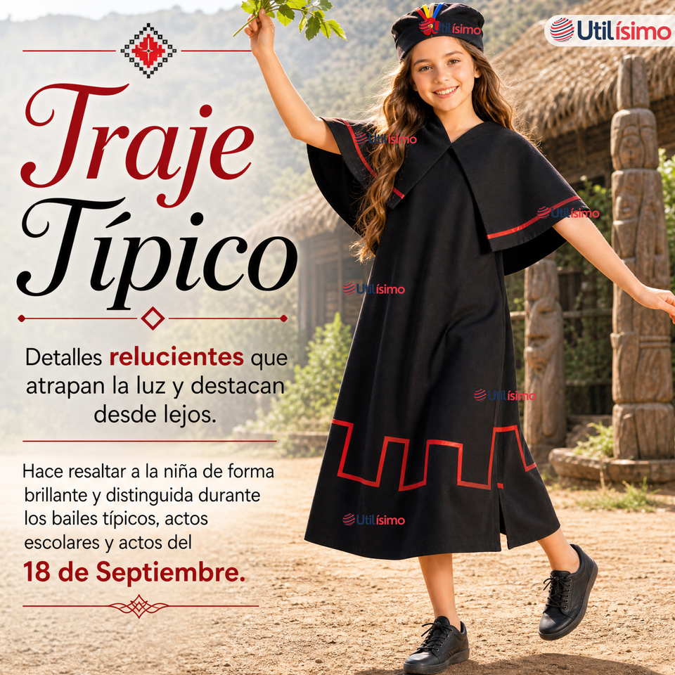 Pack 3 Trajes Típicos Vestidos Mapuche 9 Piezas Juvenil Fechas Patrias