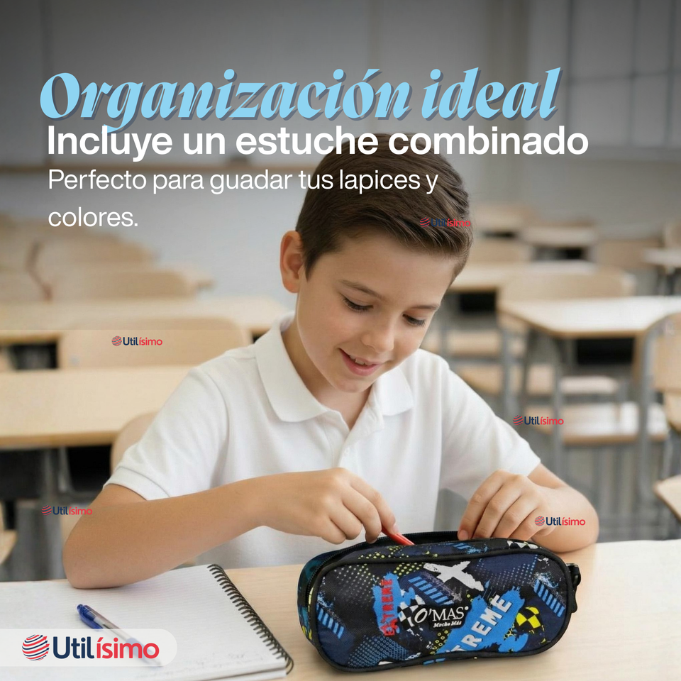 Mochila Bolso Escolar + Lonchera + Estuche 45Cm Niño Tela Oxford Extreme