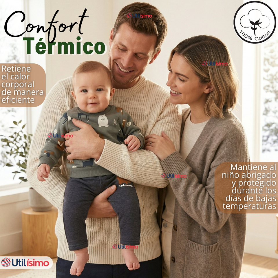 Conjunto 2 Piezas Buzo Pantalón Y Polerón De Algodón Verde Animales Bebé Niño
