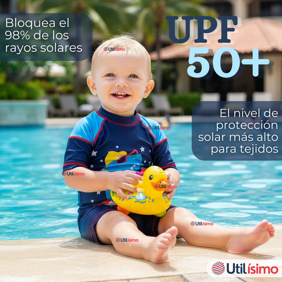 Traje de Baño Enterito Cremallera Manga Corta Con Gorro Niño 2 a 4 años Blue Dinosaur