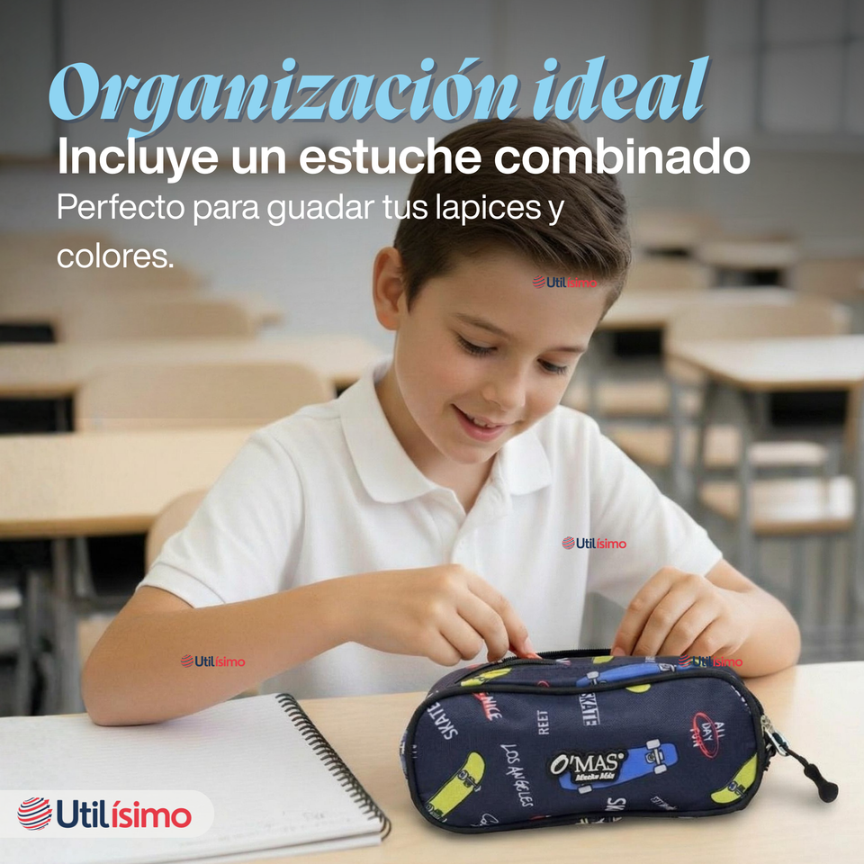 Mochila Bolso Escolar + Lonchera + Estuche 45Cm Niño Tela Oxford