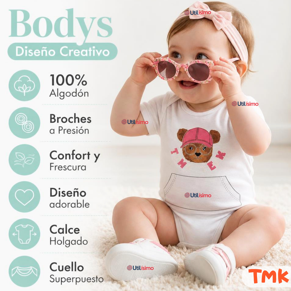 Pack 5 Bodys Manga Corta %100 Algodón Tedmimak Niña Cuddly Bears