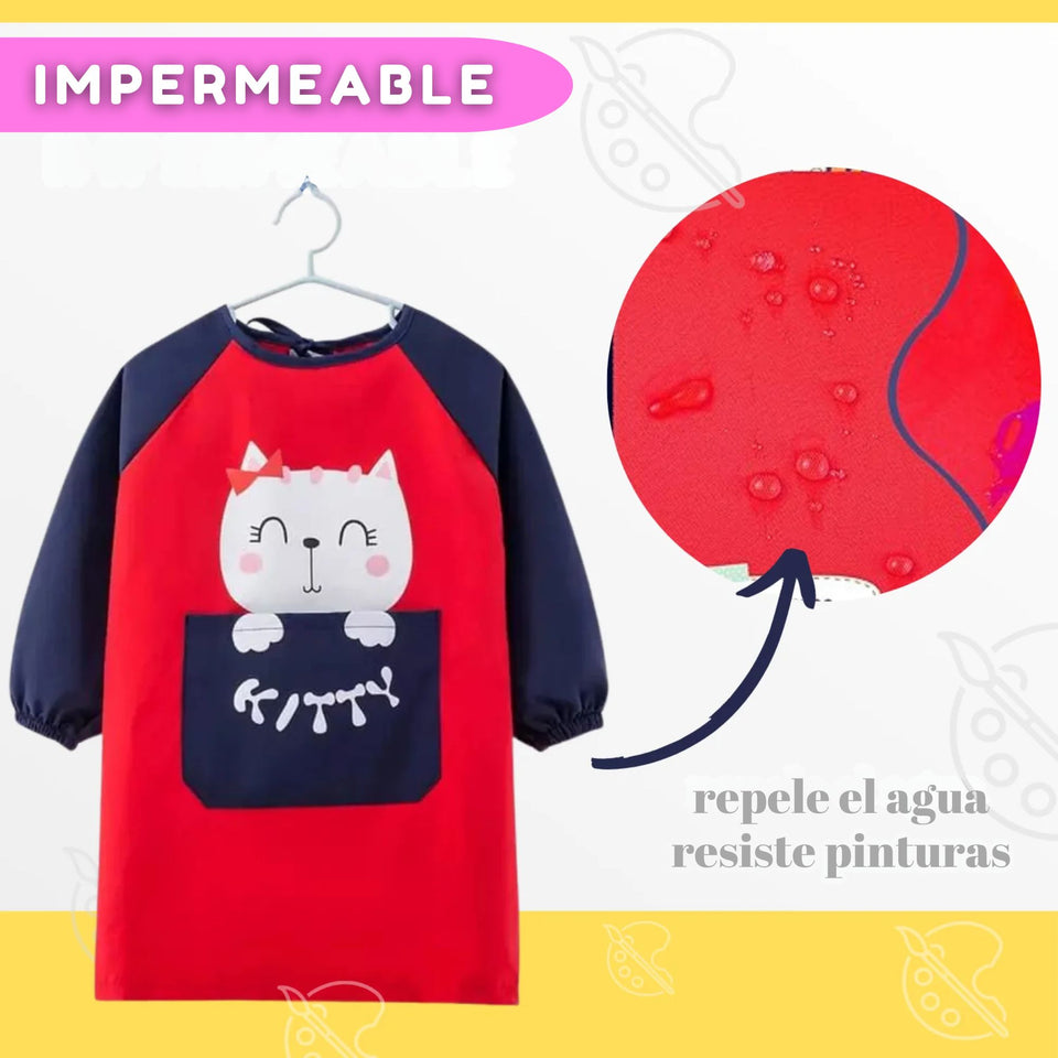 Pack 3 Delantal Infantil Niña Manga Larga Con Bolsillo Colores Surtidos