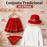 Traje Nortino Niña Rojo 4 Piezas Con Polera Baile Típico Fiestas Patrias