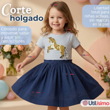 Vestido Manga Corta Casual Azul Unicornio Lentejuela Verano Niña 2 a 7 años