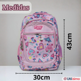 Mochila Escolar Con Estuche 43cm Tela Oxford Impermeable Niña
