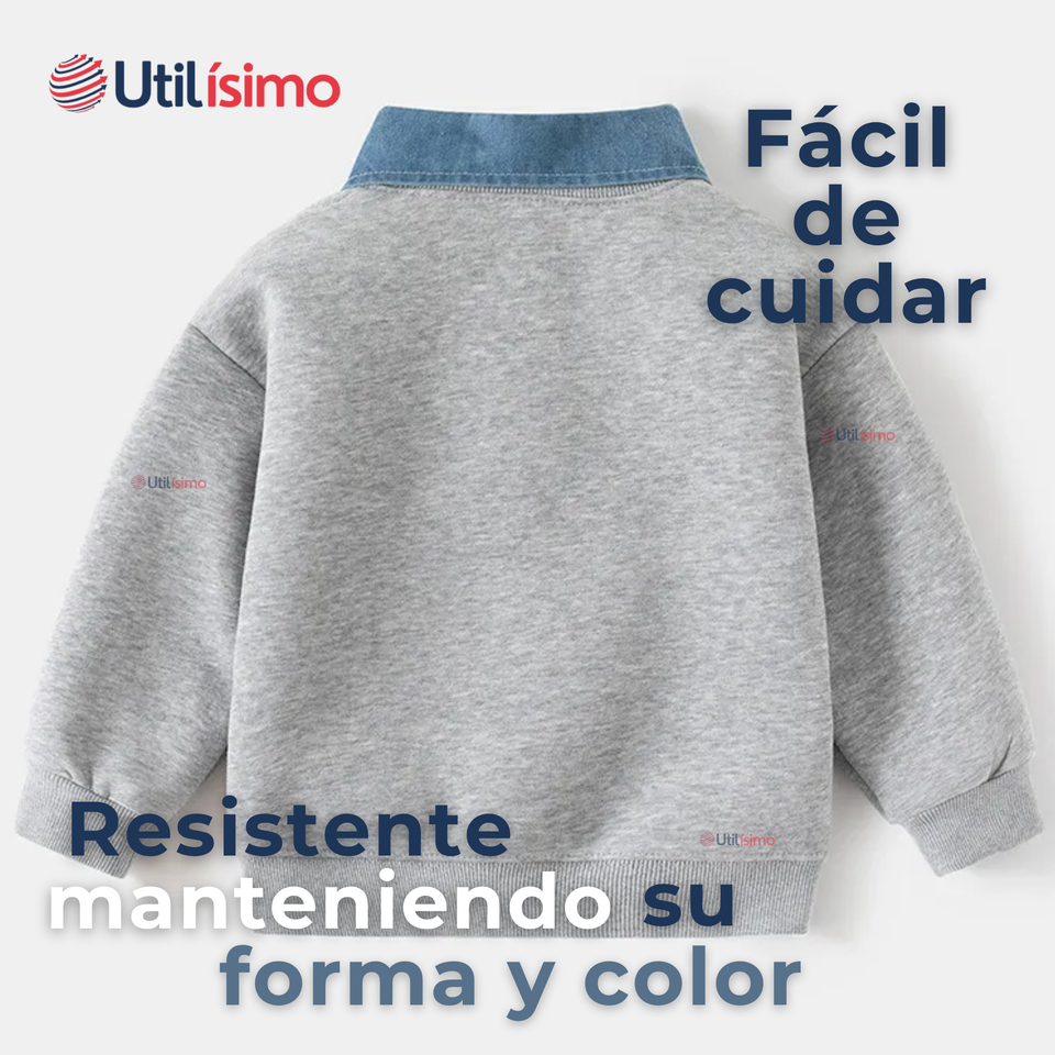 Polerón Estilo Pique Manga Larga Niño 100% Algodón Gris