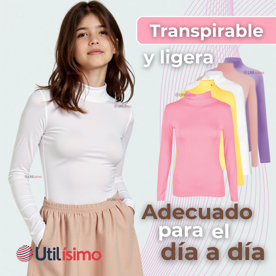 Pack 6 Camiseta Niña Primera Capa Bambú Invierno Cuello Beatle Polera