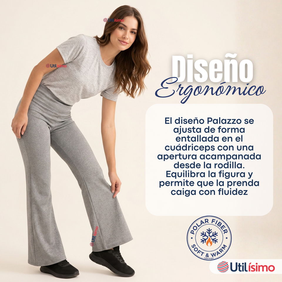 Calza Polar Con Chiporro Palazzo Mujer Elasticada Térmica Gris Melange