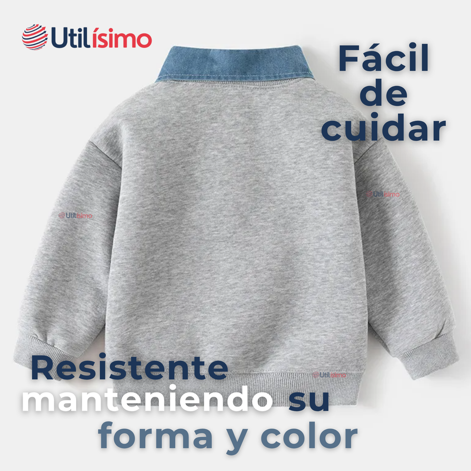 Polerón Estilo Pique Manga Larga Niño 100% Algodón Gris