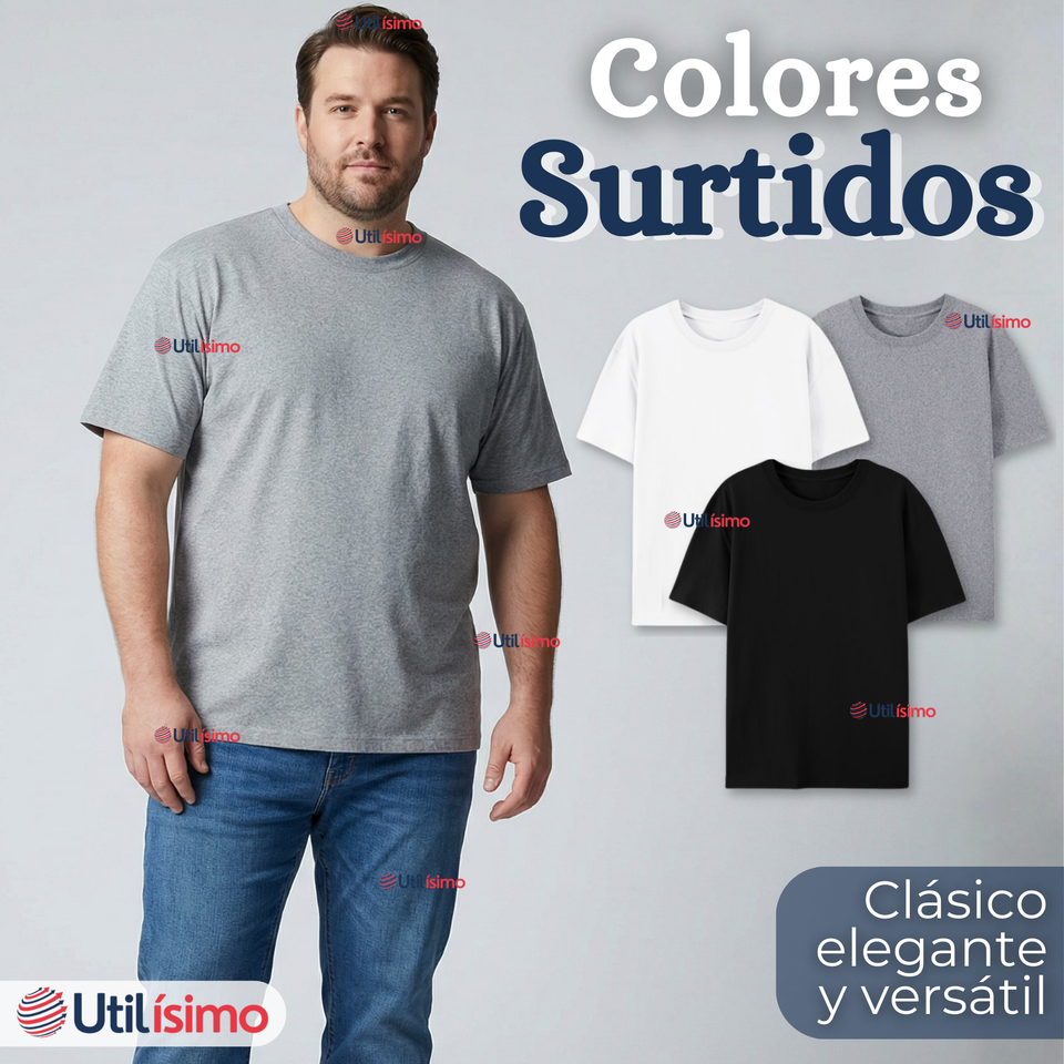 Pack 3 Camisetas Poleras 100% Algodón Básica Lisa Elástica Hombre Colores Surtidos