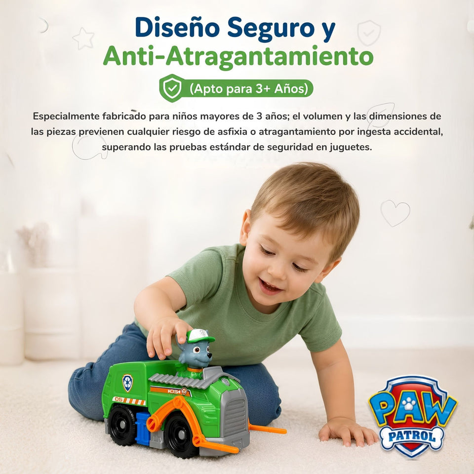 Paw Patrol Camión de reciclaje Rocky con Figura Juguete Niño