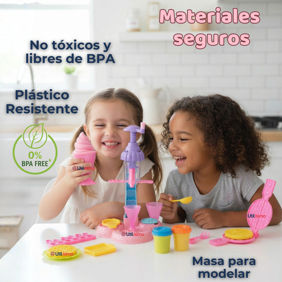 Set Juguete de Heladería y Waflera Creativa con Masas Moldeables Niña