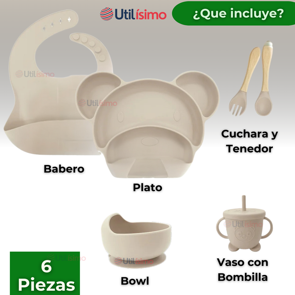 Set De Alimentación Bebé Silicona 6 Piezas Libre BPA Colores Surtidos