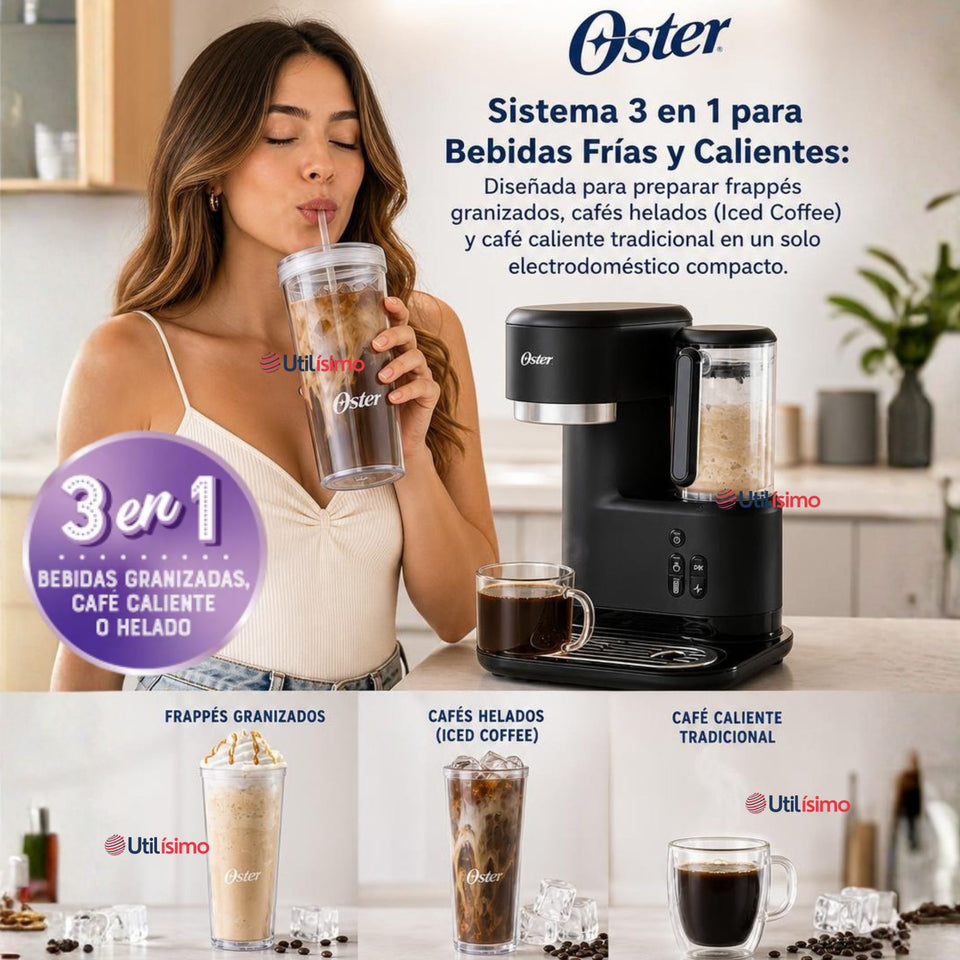 Cafetera para Frappé Oster® con licuadora con 3 funcionalidades, negra, BVSTDC03B