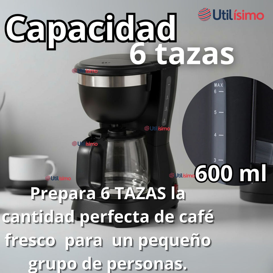 Cafetera Eléctrica 6 Tazas 600W de Potencia Con Filtro Reutilizable