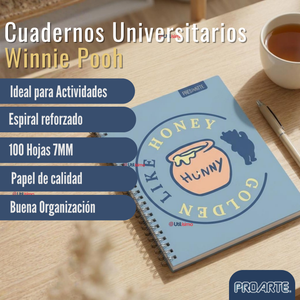 Pack 5 Cuadernos Universitarios Winnie Pooh 100 Hojas Proarte Diseño Surtido