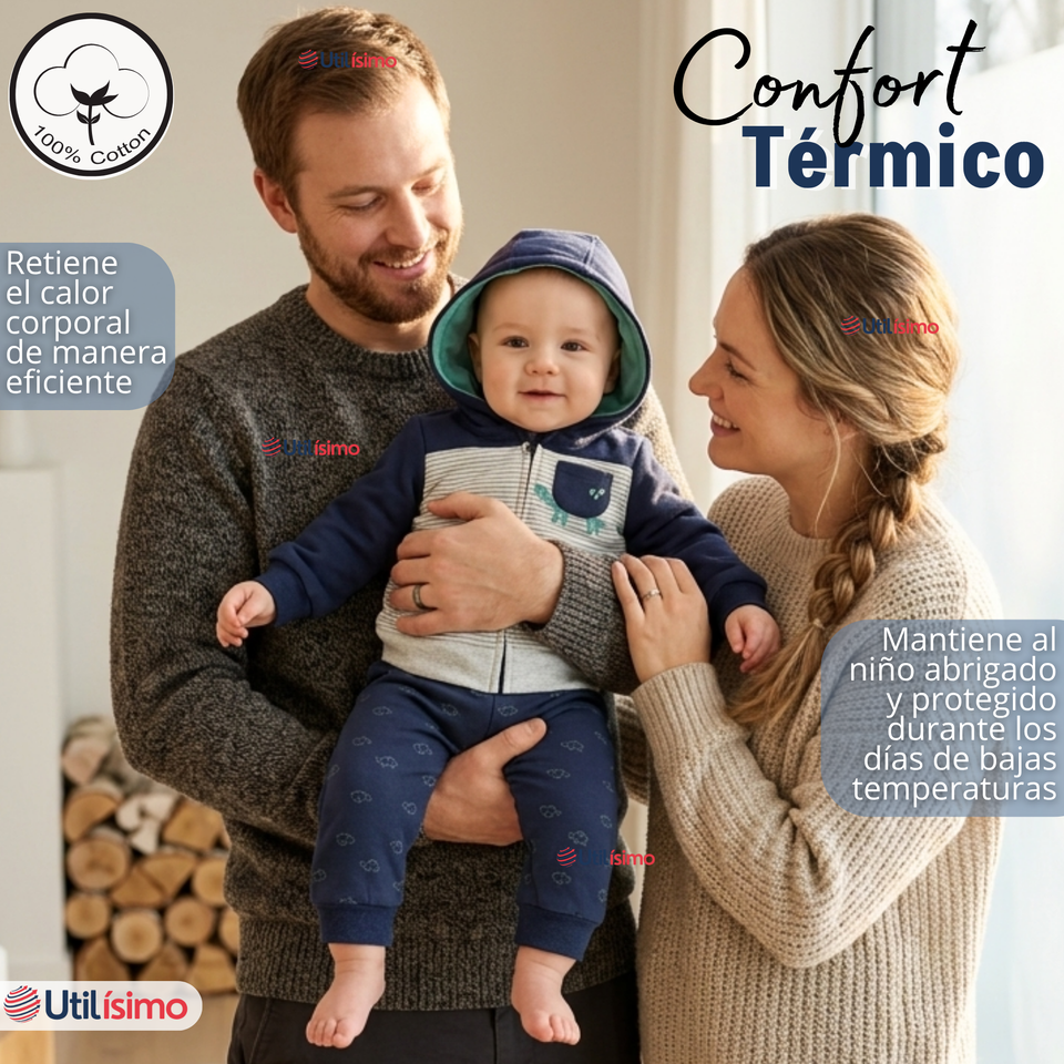 Conjunto 2 Piezas Buzo Pantalón Y Polerón De Algodón Azul Tortuga Bebé Niño