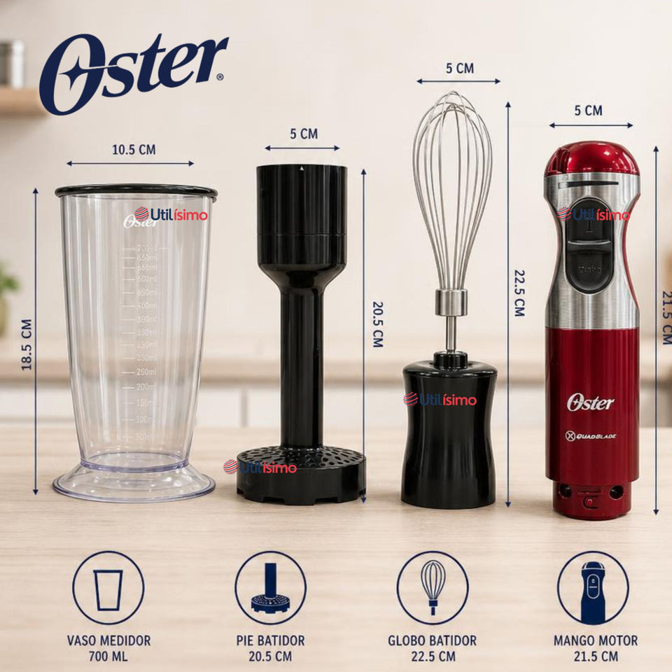 Batidora de inmersión Oster® con cuchilla Quad y accesorios FPSTHB5103R