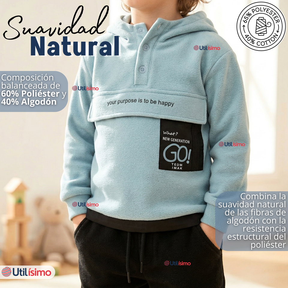 Conjunto 2 Piezas Buzo Pantalón Y Polerón Con Capucha Azul Niño