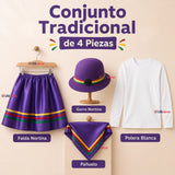 Traje Nortino Juvenil Con Polera 4 Piezas Morado Baile Típico Fiestas Patrias