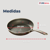 Sartén Acero Inoxidable Antiadherente 24cm +Cuchara de Madera de Bambú