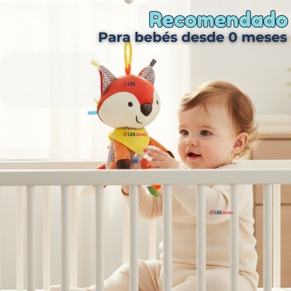 Juguete Peluche Animales Sensorial Con Mordedor Y Sonajero Diseño Zorrito Niña y Niño