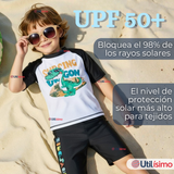 Traje de Baño Manga Corta Pantalón Corto 2 Piezas Corte Split Niño 3 a 9 años Black Dinosaur