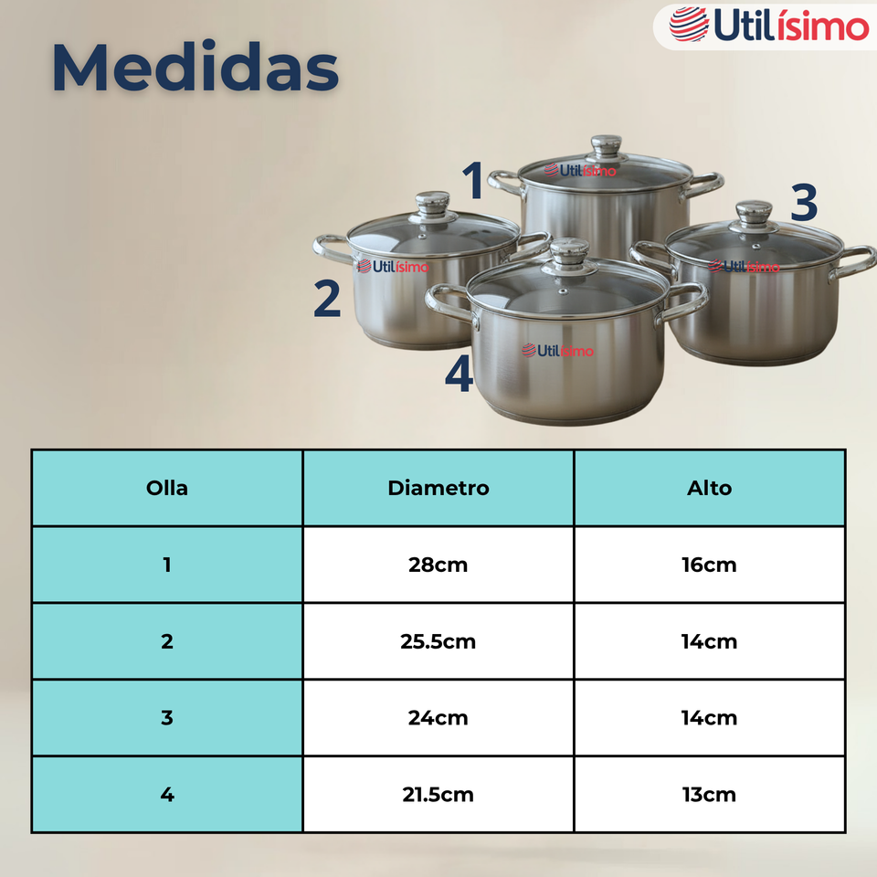 Bateria Cocina Cacerolas 8 Piezas Juego De Ollas Acero Inoxidable