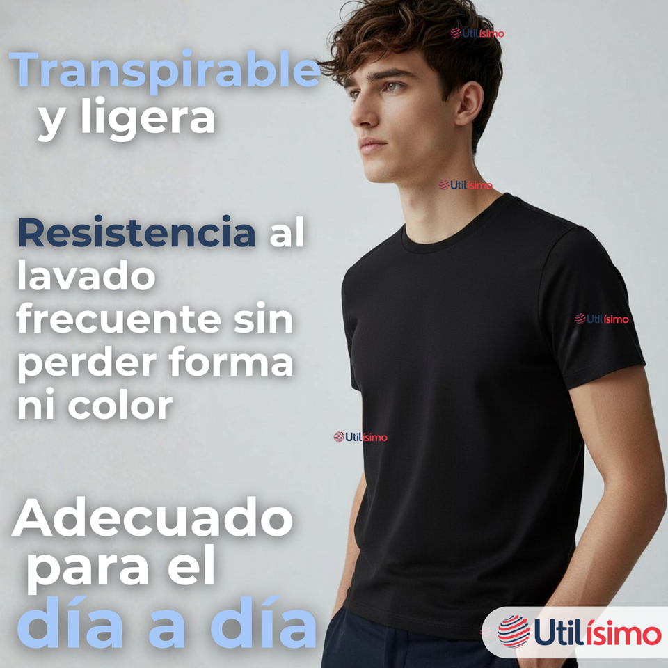 Pack 3 Camisetas Poleras 100% Bambú Básicas Lisa Elástica Hombre Colores Surtidos