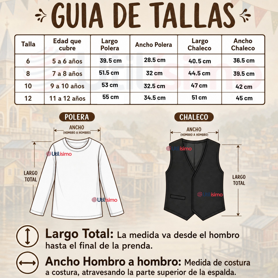 Traje Típico Chilote Completo 5 Piezas Niño Fiestas Patrias
