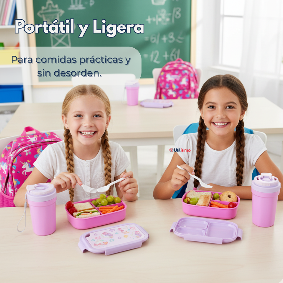 Set Fiambrera Tupper + Vaso Para Niños y Niñas Colores Varios Infantiles
