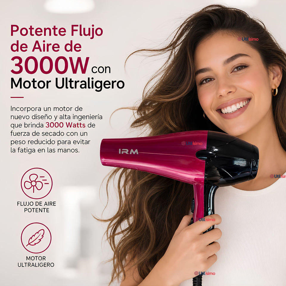 Secador De Cabello Profesional 3000W IRM Boquilla + 2  Peines