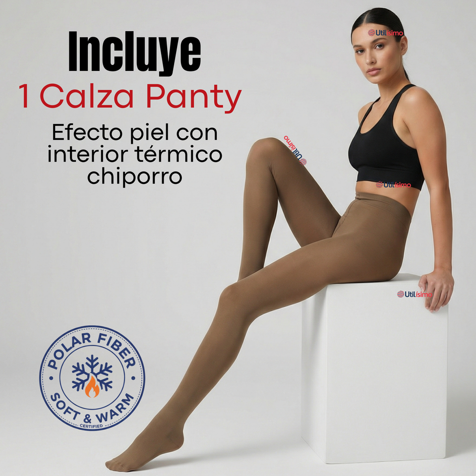 Calza Panty Efecto Piel Polar Térmica Con Chiporro Mujer Elasticada