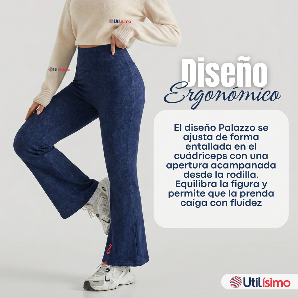 Calza Polar Con Chiporro Palazzo Mujer Elasticada Térmica Azul jeans