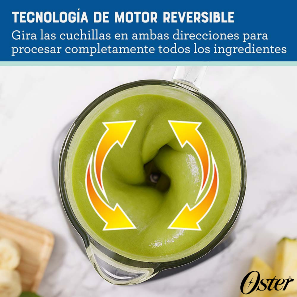 Licuadora Oster® con tecnología reversible, 2 programas automáticos y 3 velocidades más pulso