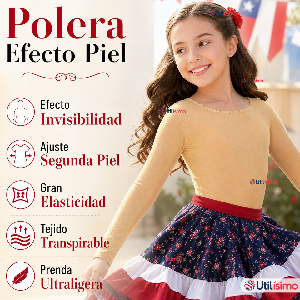 Pack 3 Poleras Camisas Panty Segunda Piel Elástica Niña Fechas Patrias