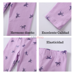 Calzas Niña Caballos Morado Jump Kids 100% Algodón