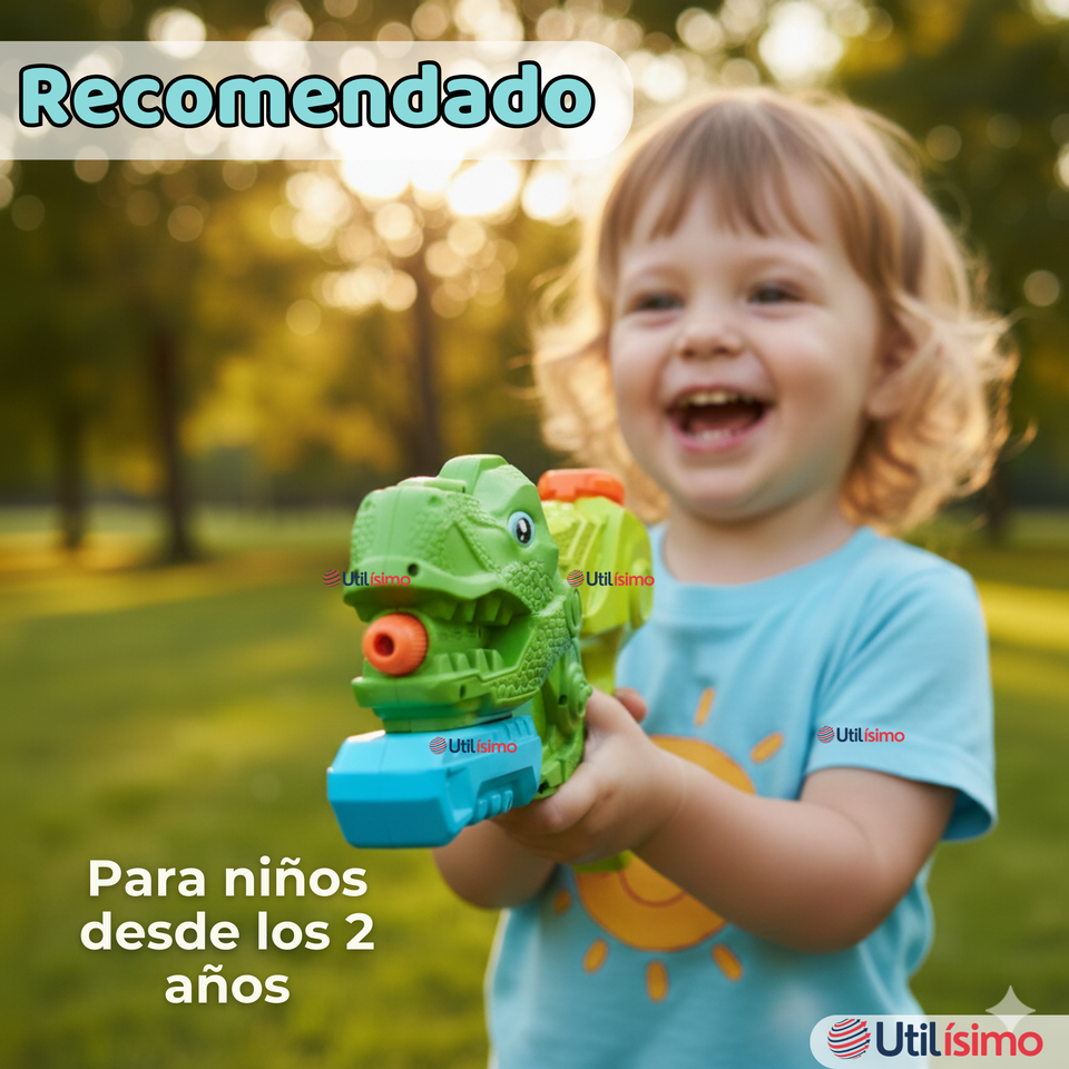 Pack 2 Pistolas Lanza Agua Dinosaurio Color Verde Juguete 30cm Niño