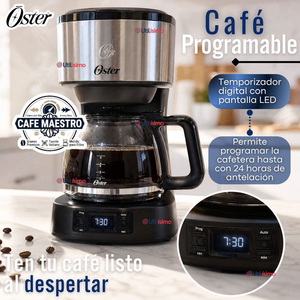 Cafetera programable Oster® 8 tazas en acero inoxidable BVSTDC10SS