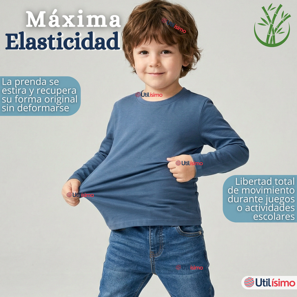 Pack 6 Poleras Camisetas Bambú Cuello Redondo Primera Capa Manga Larga Colores Surtido Niño