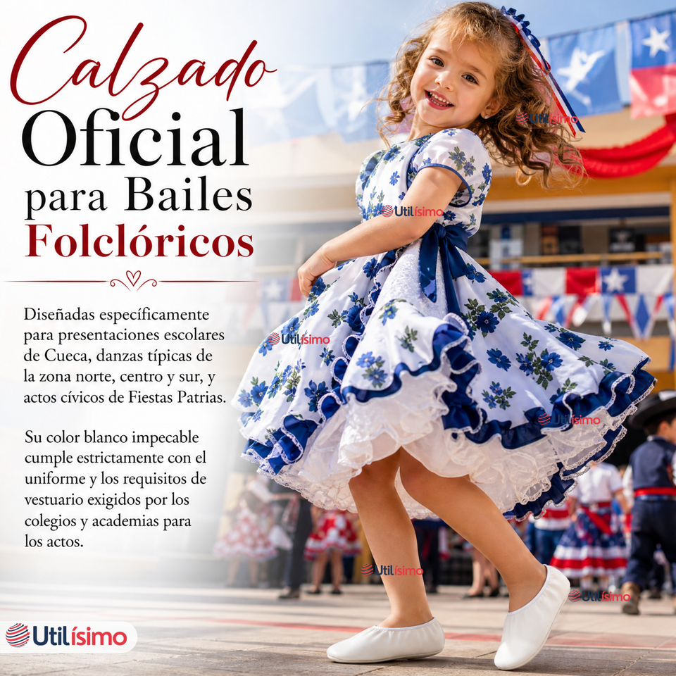 Zapatillas Chicle Blancas Niña Bailes Danza Fiestas Patrias Talla 24-29