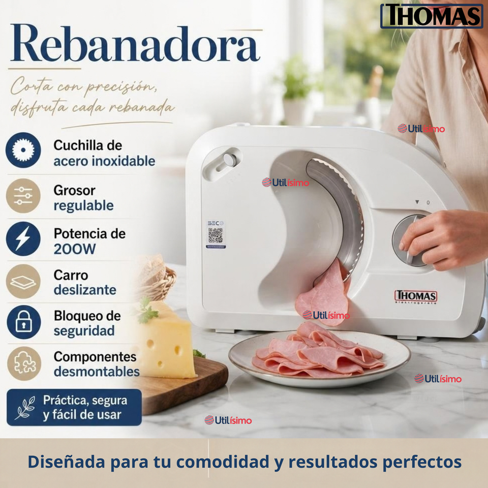 Cortadora Fiambre Rebanadora Compacta 3 Velocidades 1 A 15mm Thomas