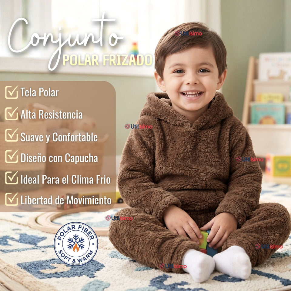 Buzo Polerón Conjunto Polar Niño Unicolor Café Oscuro